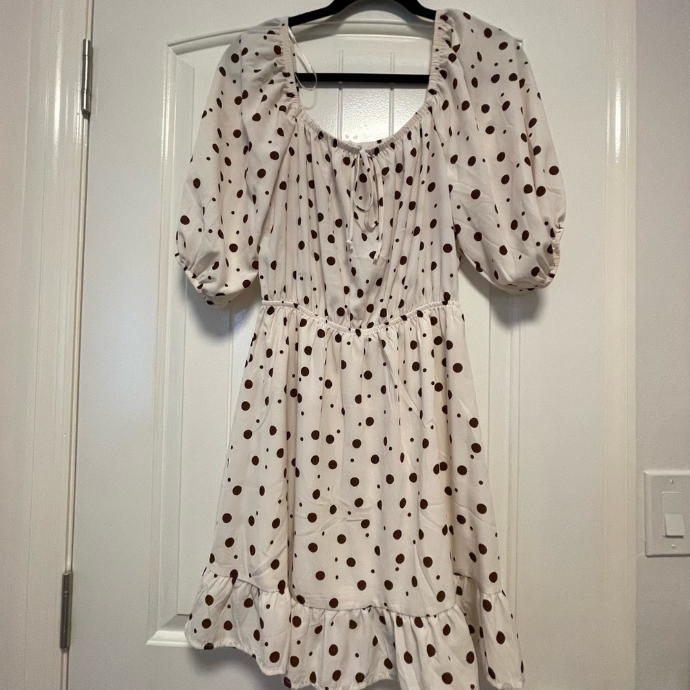 White and Brown Polka Dot Dress
